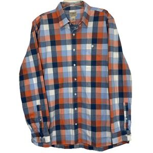 LL Bean Comfort‎ Stretch Chambray Shirt Mens Plaid Button Down Heavyweight XLT